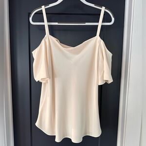 Ann Taylor winter white cold shoulder flutter sleeve blouse